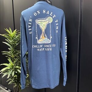 Salt Life “Livin On Salt Time” Martini logo back/sleeve 100% pre-shrunk cotton